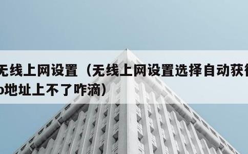 无线上网设置，无线上网设置选择自动获得ip地址上不了咋滴